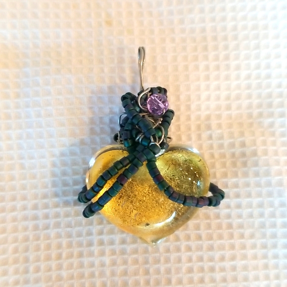 Source Unknown Jewelry - Art glass handmade yellow heart pendant